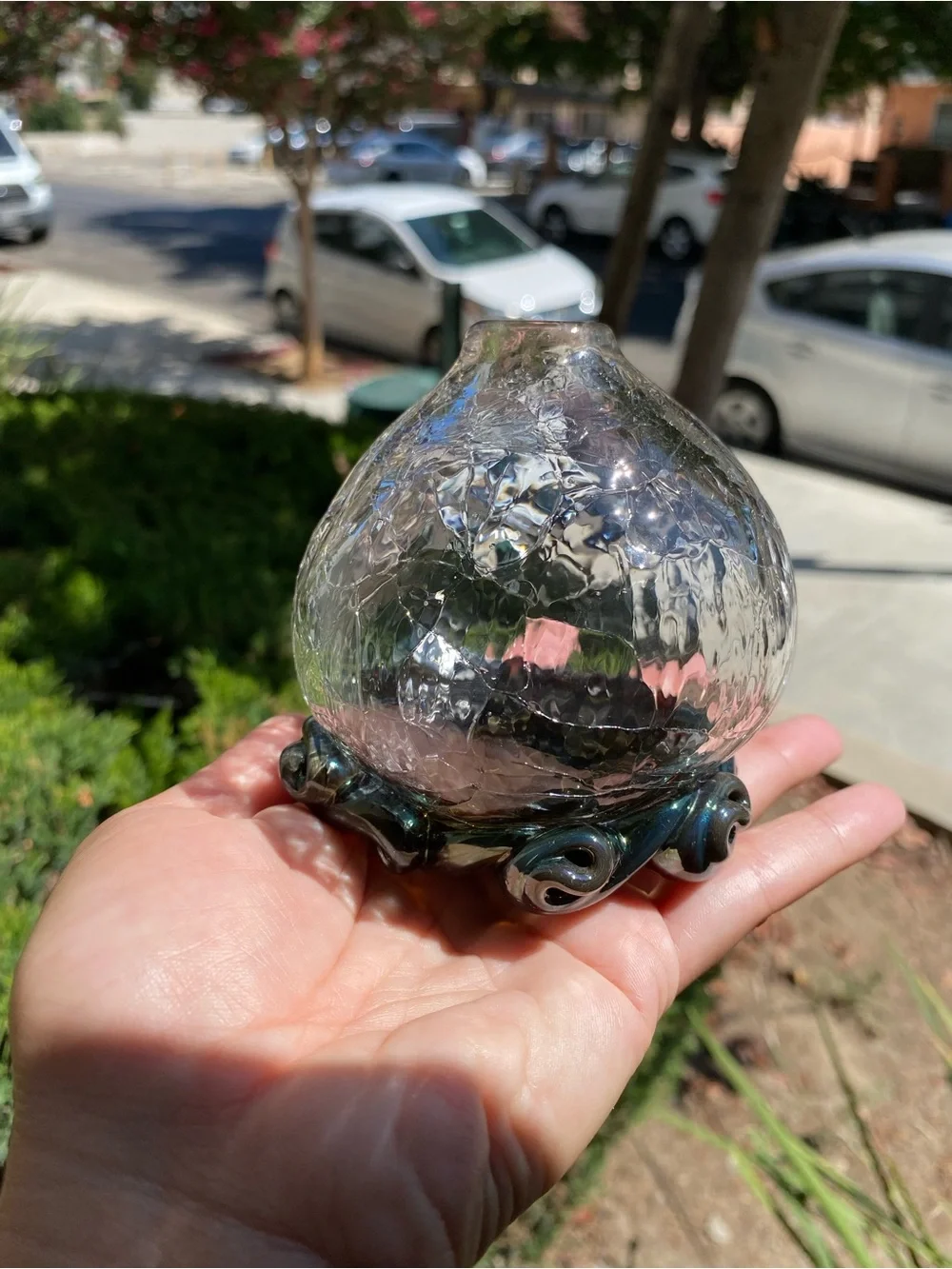 Glass Teardrop Decorative Vase with Blue Bronze Base